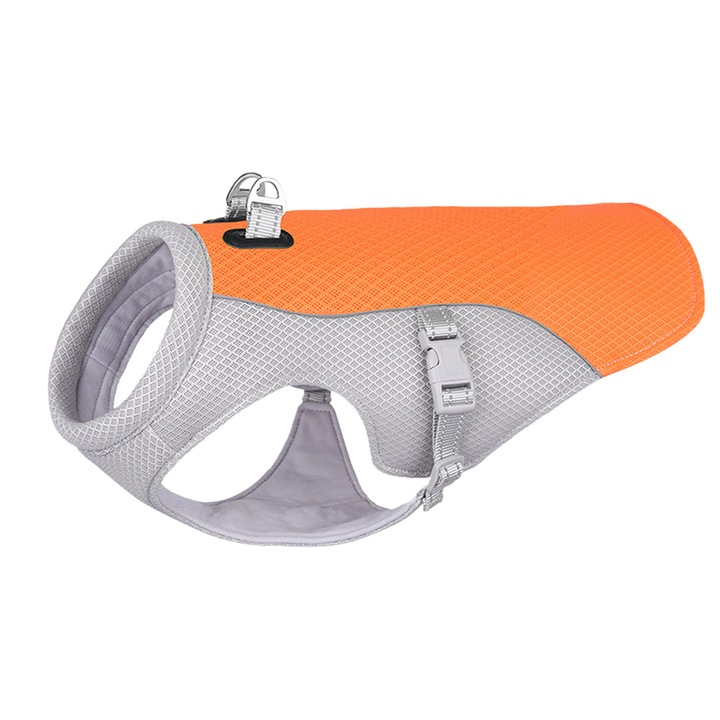 Hűtőmellény kutyáknak, narancssárga, M-es méret, fényvisszaverő kialakítás, légáteresztő anyag