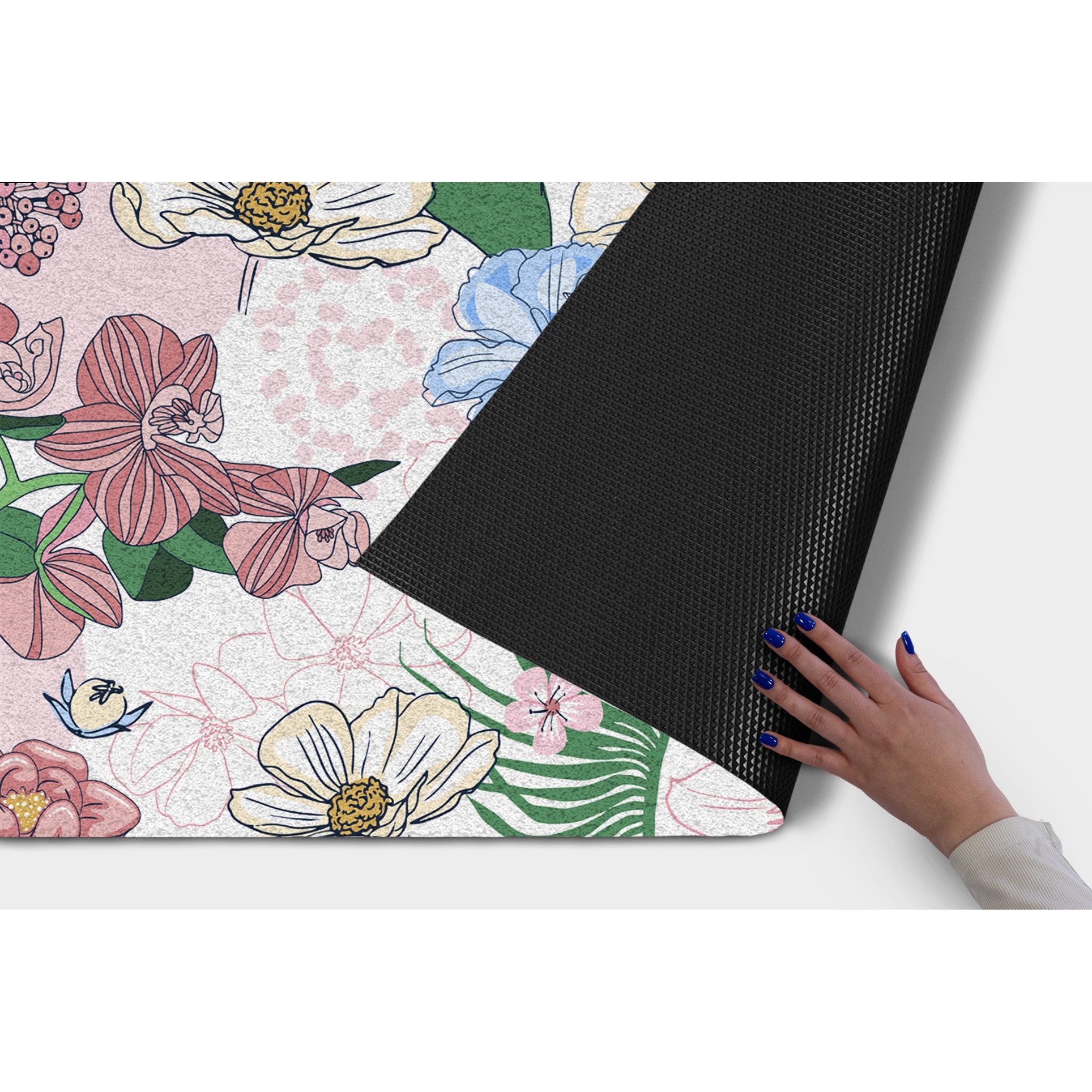 Covoras intrare. Tulup. Flori. Roz. 150 cm x 100 cm ...