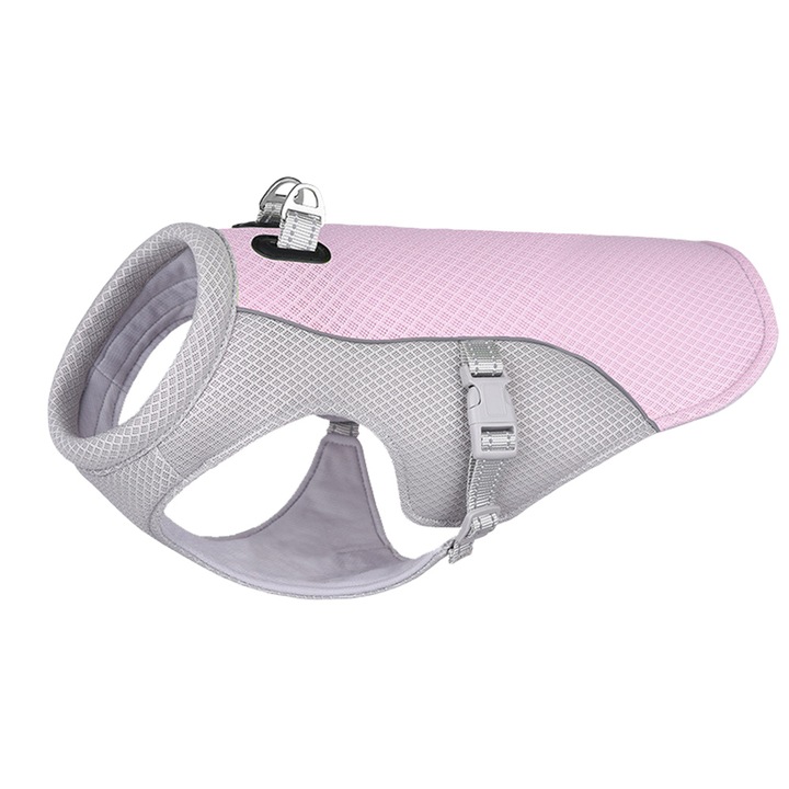 Hűsítő mellény kutyáknak, rózsaszín, M-es méret, fényvisszaverő dizájnnal