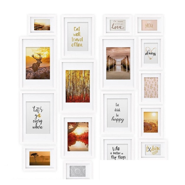 Set rame foto Bomoe, Din lemn, 18 buc, Alb