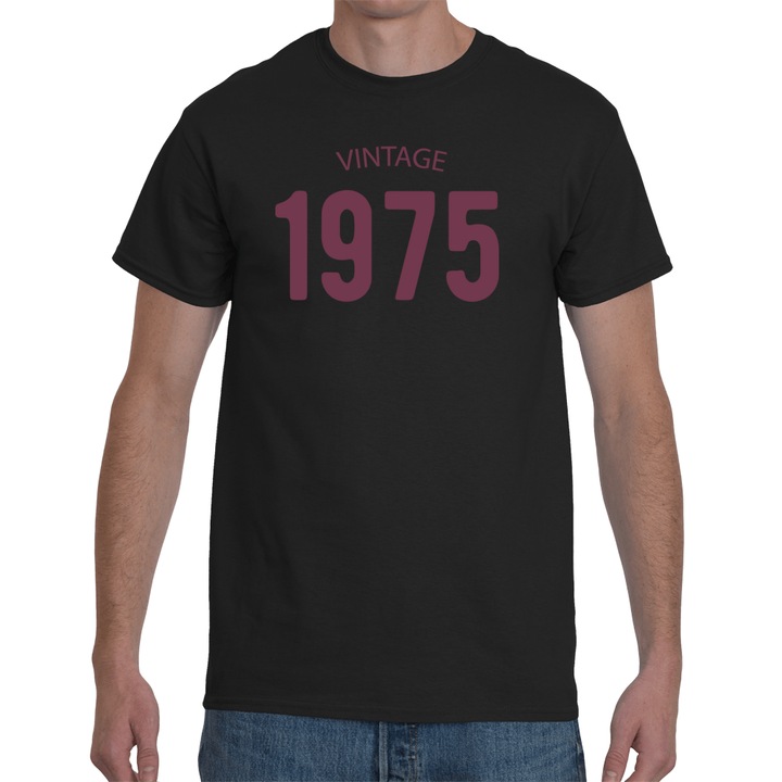 Tricou personalizat Vintage 1975, negru, 2XL