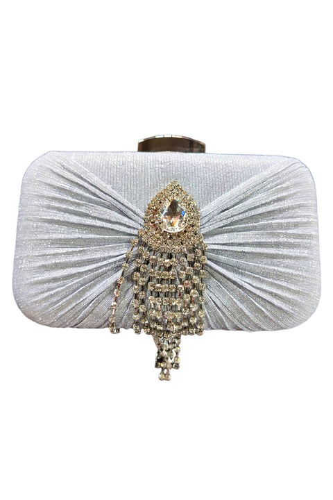 Geanta clutch cu pietre, argintiu, elegant