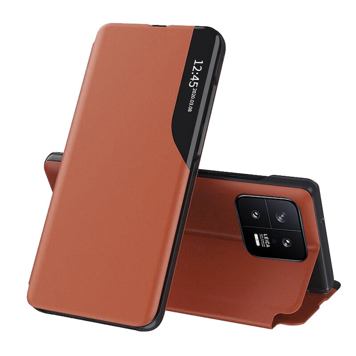 Защитен флип кавър за Samsung Galaxy A51 5G, eFold, екологична кожа, оранжев