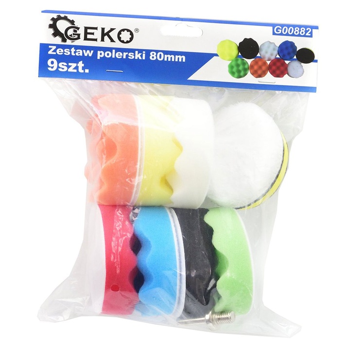Комплект гъби GEKO за полиране и полираща машина 80мм 9 бр.