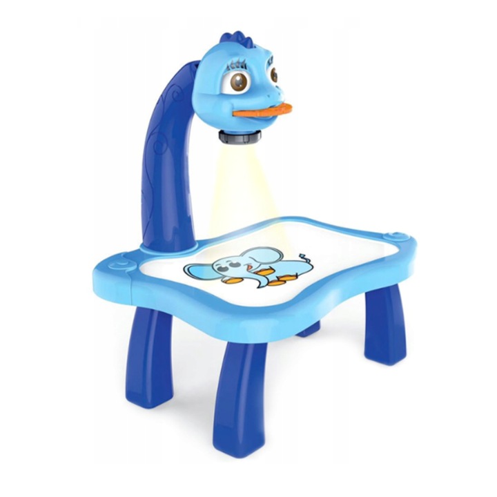 Образователна и интерактивна маса за рисуване, проектор, звукови ефекти, включва цветни маркери и тетрадка за рисуване, 38 x 9,0 x 25,5 cm, синя