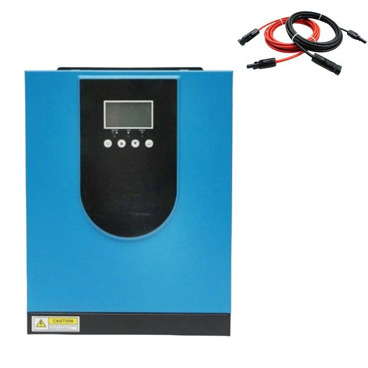 Set invertor solar 12V, 1.6KW, regulator inclus MPPT 80A, 230Vac, 50/60Hz, sinus pur 220V-230V, monofazic, plus cablu solar 6mm, dimensiune 1m rosu, 1m negru