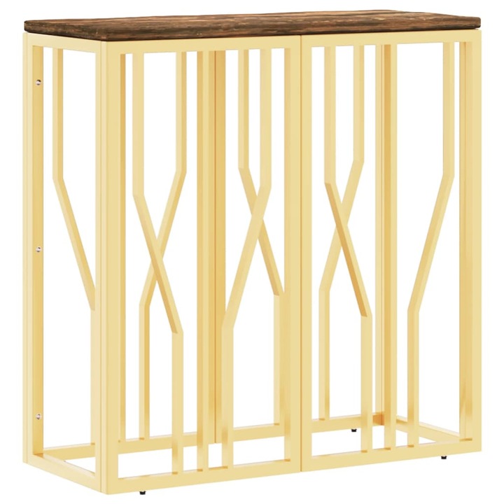 Конзолна маса vidaXL, 70 x 30 x 70 см, Златиста, Инокс и регенерирано дърво, 11.5 Kg