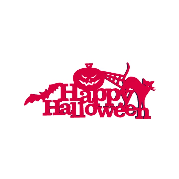 Декорация "HAPPY HALLOWEEN" прилеп и котка, мистична нощ 21 х 19 см малиново розово