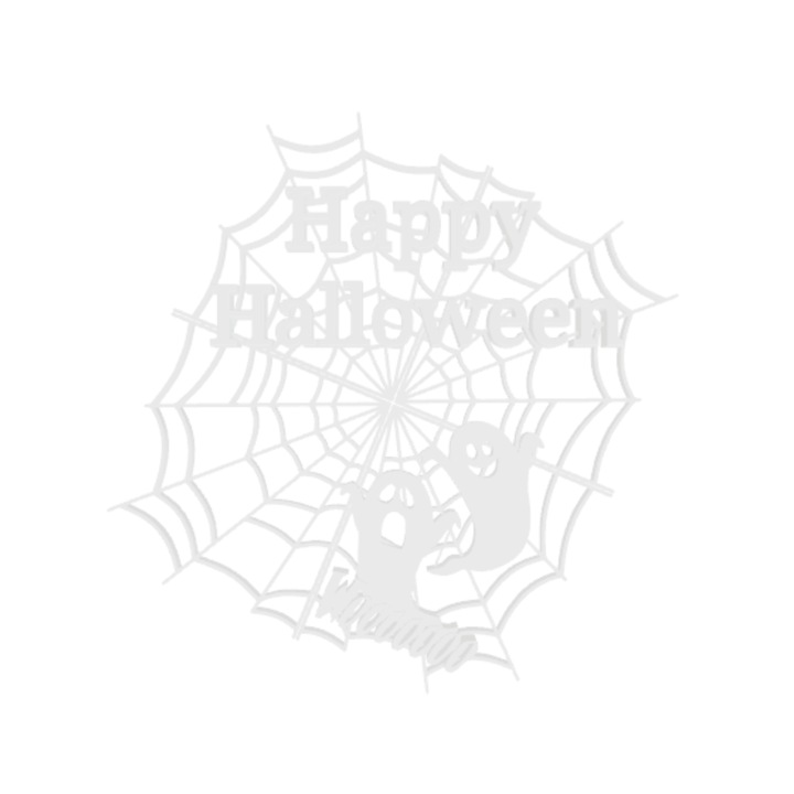 Декорация "HAPPY HALLOWEEN" паяжина и призрак, очарованието на вечерта 18 x 17 см бяла слонова кост