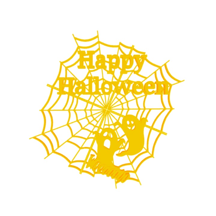 Декорация "HAPPY HALLOWEEN" паяжина и призрак, очарованието на вечерта 18 х 17 см жълто