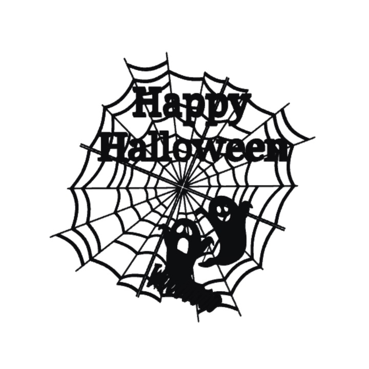 Декорация "HAPPY HALLOWEEN" паяжина и призрак, очарованието на вечерта 18 х 17 см черно