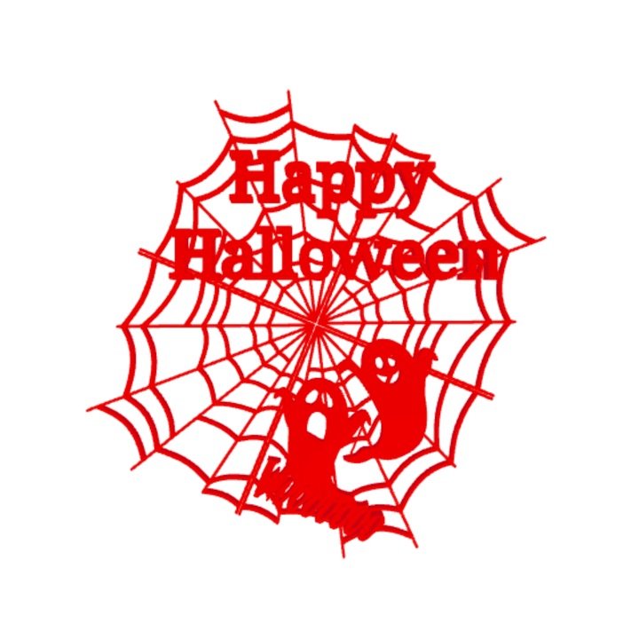 Декорация "HAPPY HALLOWEEN" паяжина и призрак, вечерен чар 18 х 17 см червен