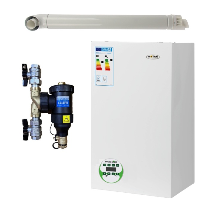 Pachet centrala termica Motan MKDens 20-P 22.5 kW, in condensare, kit evacuare si filtru antimagnetita Caleffi Dirtmag 3/4" incluse