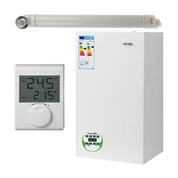 Pachet centrala termica Motan MKDens 20-P 22.5 kW, in condensare, kit evacuare si termostat ambiental Wireless RTM incluse