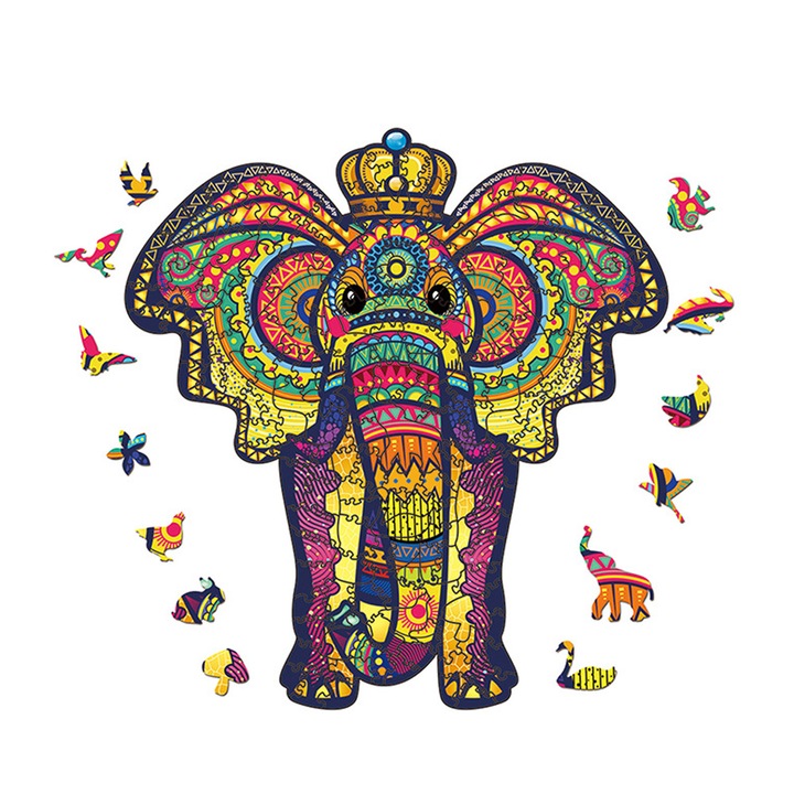 QttvbTna fa puzzle, elefántmodell, többszínű, 18x19,3 cm/26x27,8 cm/38x40,7 cm