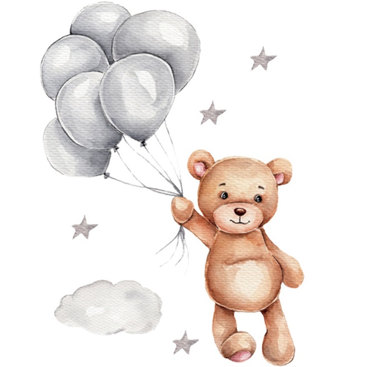 Sticker Decorativ Pentru Copii, Autoadezive, Ursulet cu baloane, 50x67 cm, SIPO