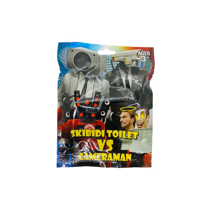 Skibidi toilet vs cameraman zacskóban, Shop Like A Pro®, figurával és meglepetéskártyákkal, 7 cm, Mystery Box