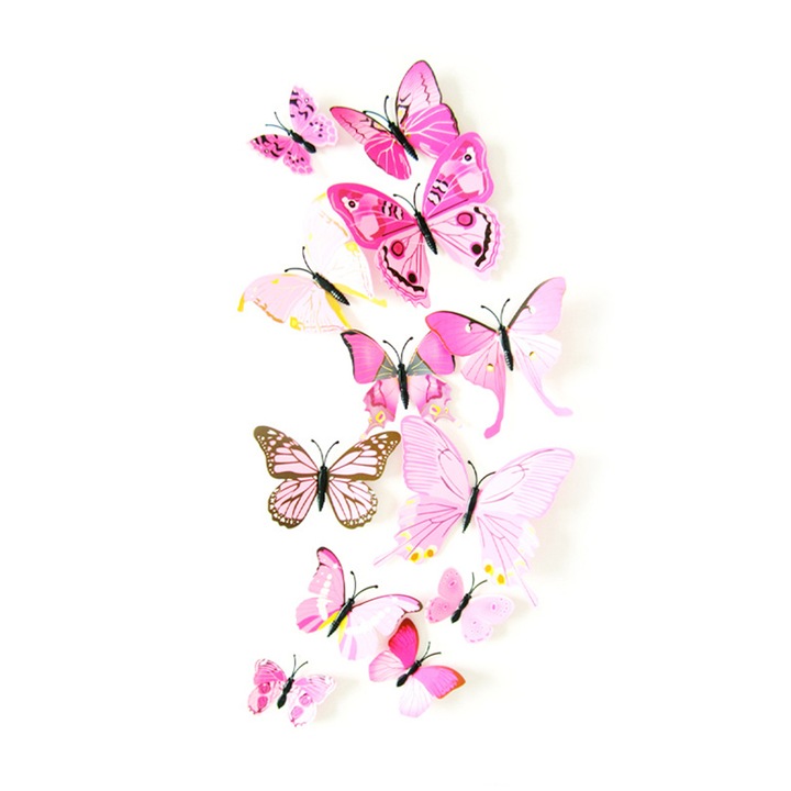 24 db 3D pillangós készlet mágnessel és szalaggal, EZGETOP®, rózsaszín