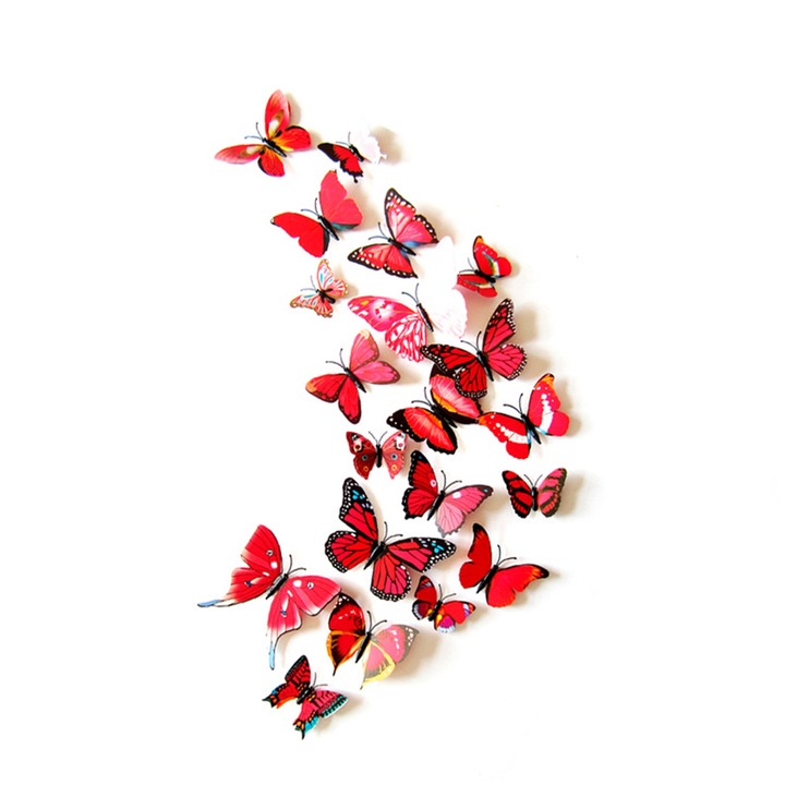 24 db 3D pillangós készlet mágnessel és szalaggal, EZGETOP®, piros