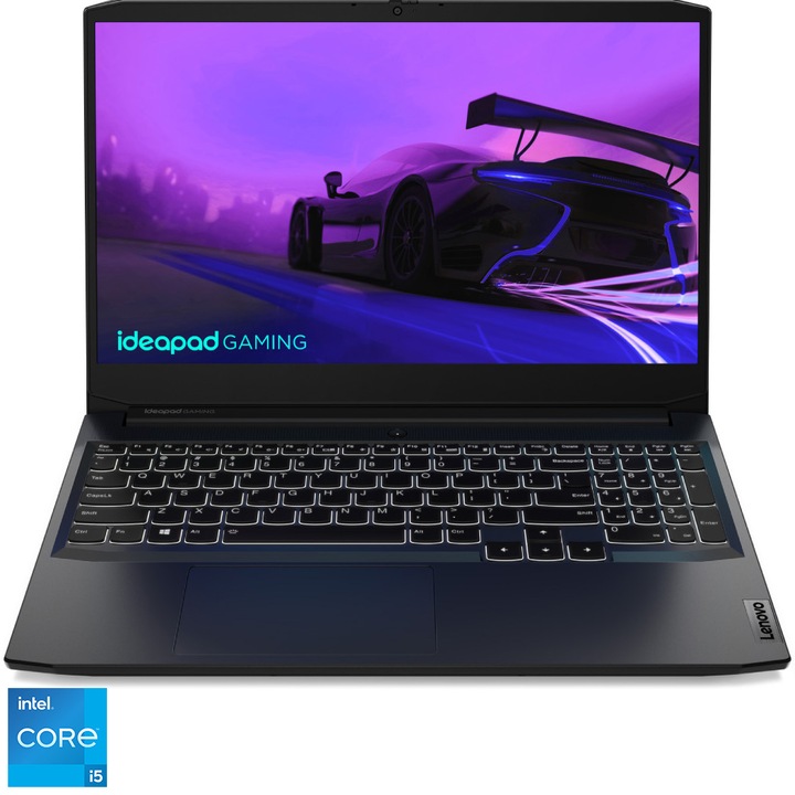 Laptop Gaming IdeaPad Gaming 3 15IHU6 cu procesor Intel® Core™ i5-11320H pana la 4.50 GHz, 15.6" Full HD, IPS, 144Hz, 16GB, 512GB SSD, NVIDIA® GeForce RTX™ 2050 4GB GDDR6, No OS, Shadow Black