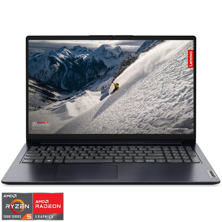 Laptop Lenovo IdeaPad 1 15ALC7 cu procesor AMD Ryzen™ 5 5500U pana la 4.0 GHz, 15.6", Full HD, 8GB DDR4, 256GB SSD, AMD Radeon™ Graphics, No OS, Abyss Blue