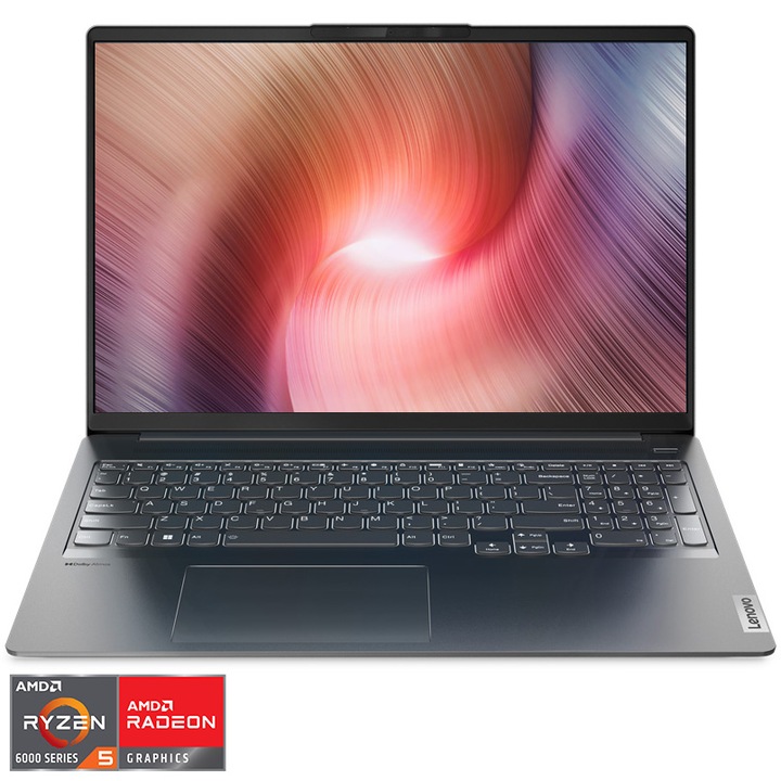 Laptop Lenovo IdeaPad 5 Pro 16ARH7 cu procesor AMD Ryzen™ 5 6600HS pana la 4.50 GHz, 16'', 2.5K, IPS, 120Hz, 16GB DDR5, 1TB SSD, AMD Radeon 660M Graphics, No OS, Storm Grey