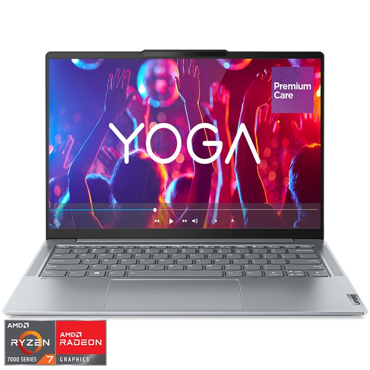 Лаптоп Ultrabook Lenovo Yoga Slim 6 14APU8, AMD Ryzen™ 7 7840U, 14", WUXGA, OLED, 16GB, 512GB SSD, AMD Radeon™ 780M Graphics, No OS, Misty Grey, 3y on-site Premium Care