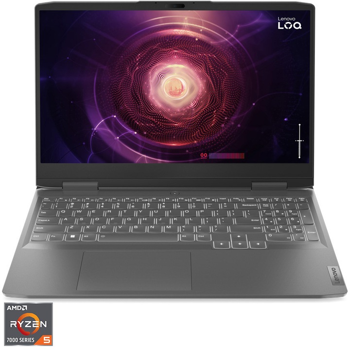 Лаптоп Gaming Lenovo LOQ 15APH8, AMD Ryzen™ 5 7640HS до 5.0 GHz, 15.6", Full HD, IPS, 144Hz, G-SYNC, 16GB, 512GB SSD, NVIDIA® GeForce RTX™ 4050 6GB GDDR6, No OS, Storm Grey
