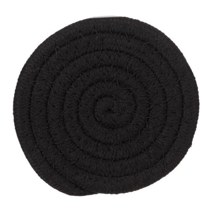 Set 4 suporturi pentru pahare din sfoara neagra, rotund, 10 cm