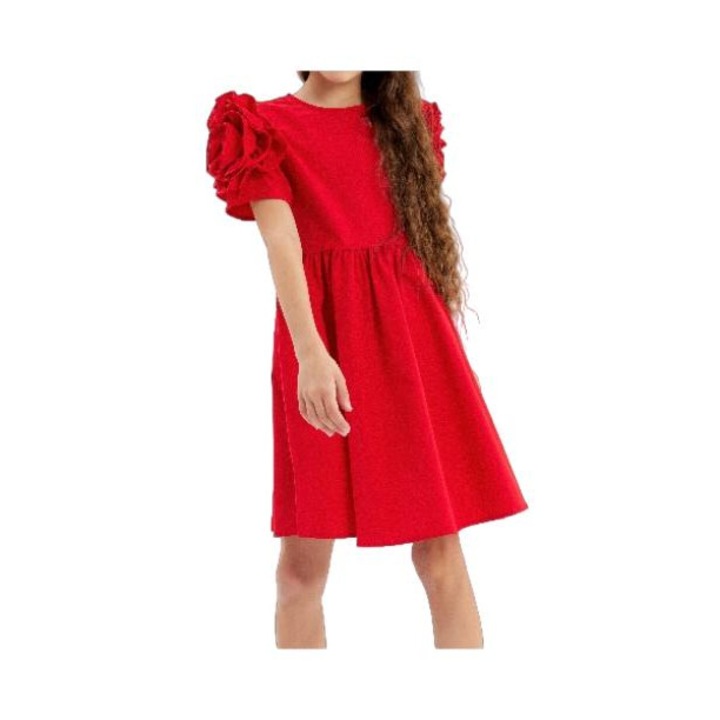 Rochie de Fetiță Elegantă Kate, Roșu Aprins, cu Mâneci Decorative - Confort și Stil pentru Evenimente Speciale