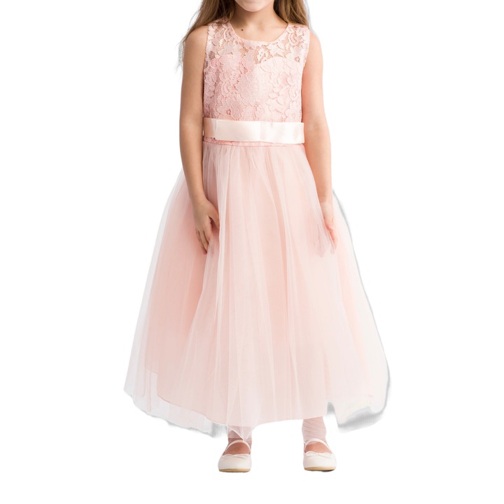 Elegáns rózsaszín csipkeruha lányoknak, Margaret - Tökéletes esküvőkre, keresztelőre és évfordulókra