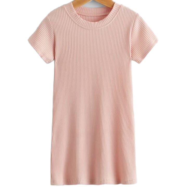 Rochie Fetițe Eve Pink din Bumbac Moale cu Textură în Dungi, Roz Pudră