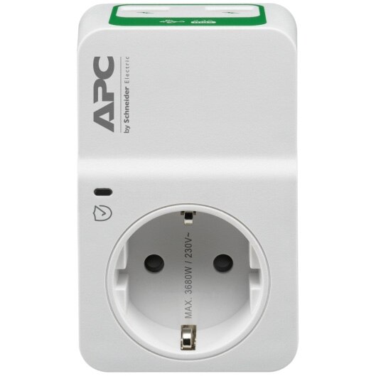Adaptor priza APC Essential SurgeArrest PM1WU2-GR, protectie supratensiune, 1x priza, 2x USB-A 2.4A, 16A, 918J, Alb