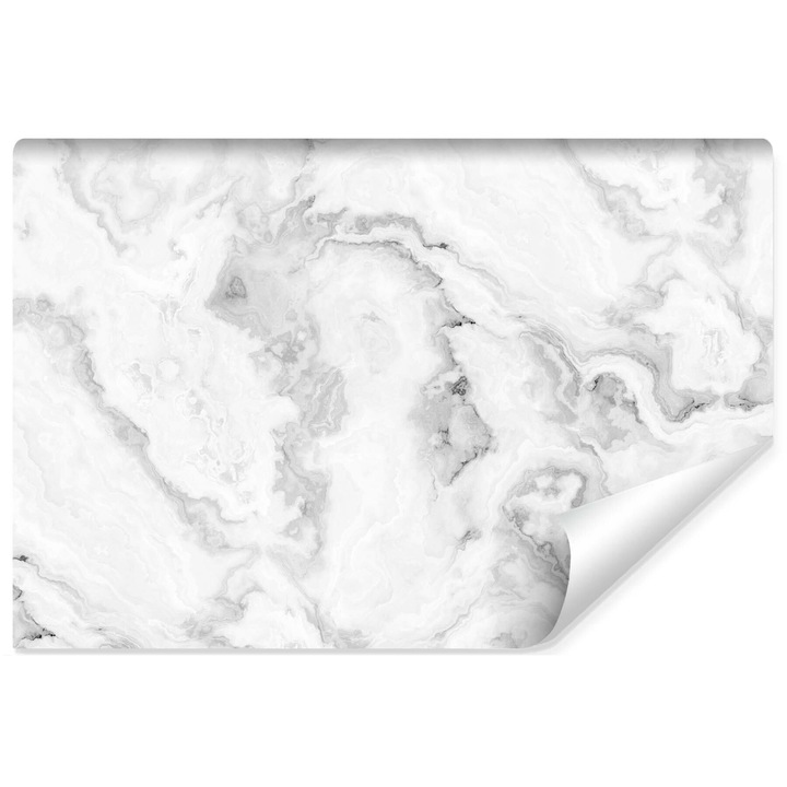 Fototapet imitatie placa de marmura, culori moderne, alb, gri, decor de perete 315 cm x 210 cm pentru living