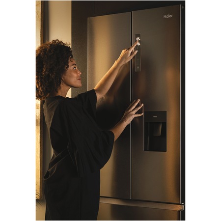 Combina frigorifica Haier HFR7720DWMP, 477 litri, No Frost, Air Surround, Humidity Zone, My Zone, Dozator apa, SuperCooling, SuperFreezing, Raft sticle ,Clasa D, H 201 cm, Inox