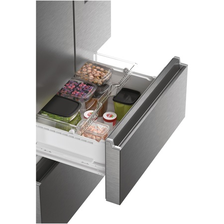 Combina frigorifica Haier HFR7720DWMP, 477 litri, No Frost, Air Surround, Humidity Zone, My Zone, Dozator apa, SuperCooling, SuperFreezing, Raft sticle ,Clasa D, H 201 cm, Inox
