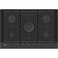 Plita incorporabila Haier HAVG75HB, Gaz, 5 arzatoare, Aprindere electrica, Wok, Gratar fonta, 75 cm, Sticla neagra
