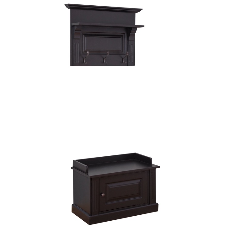 Cuier ornamentat cu 1 usa, culoare negru P003, vopsit, 100% lemn masiv