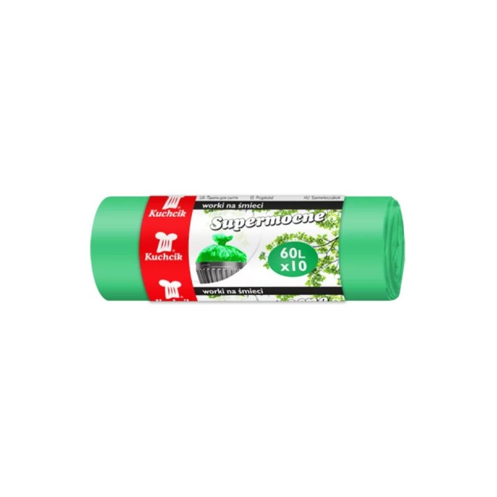 Szemeteszsák, 60l, zöld, 10 db, szuper ellenálló