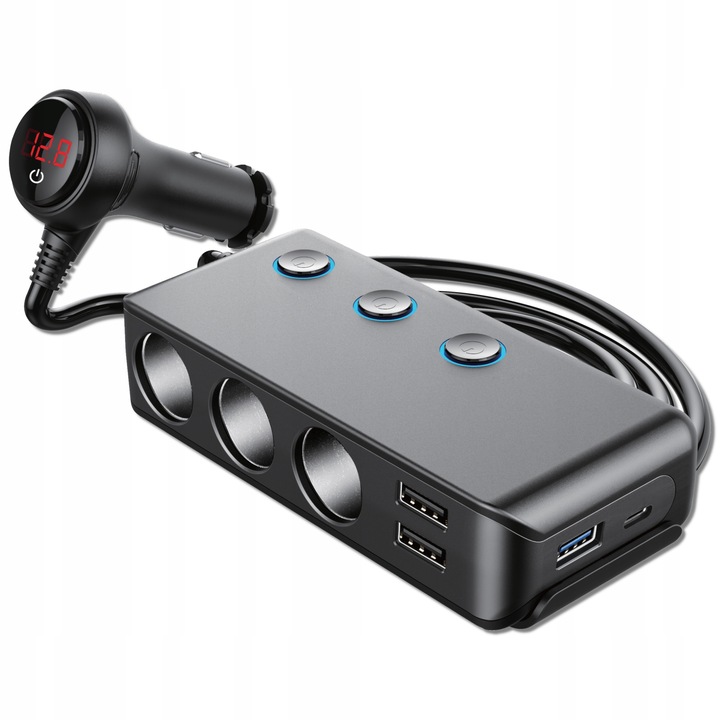 Autós töltő, 12-24V, Fekete