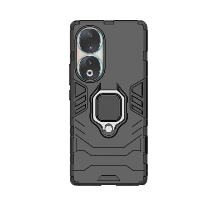 Калъф G-Ring Defender, TPU / PC, Черен, Вграден магнит за стойка на кола, Съвместим с Honor 90