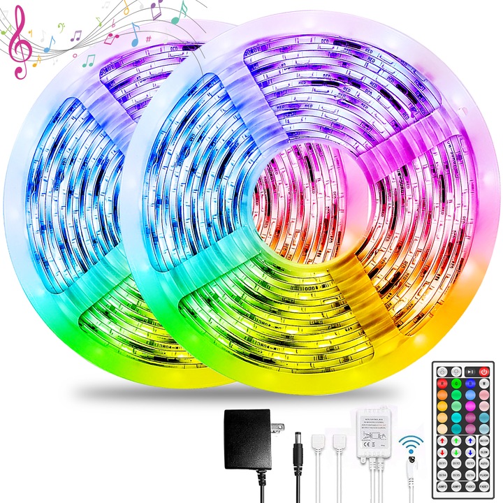 Banda LED, RGB, IP65, Bluetooth, Cu telecomanda, Multicolor