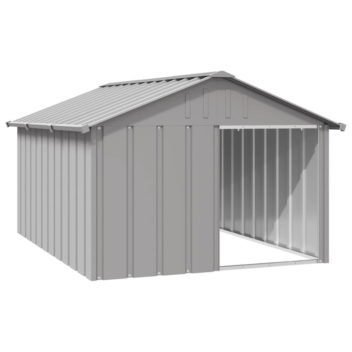 Casa pentru caini vidaXL, gri, 116,5x153x81,5 cm, otel galvanizat, 15.5 kg
