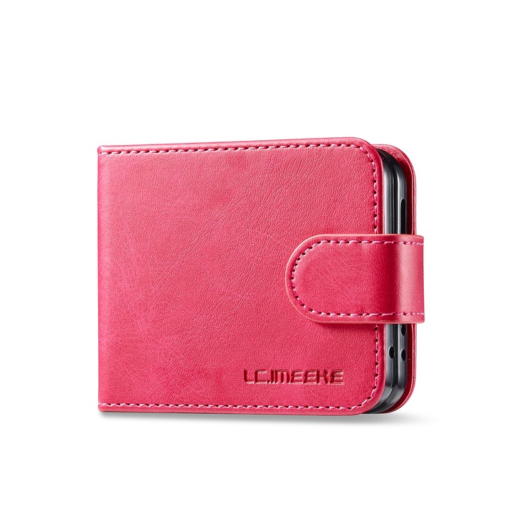 Кожено покритие за Samsung Galaxy Z Flip5, CaseMe, стойка, магнитно закопчаване, тип портфейл, Розово