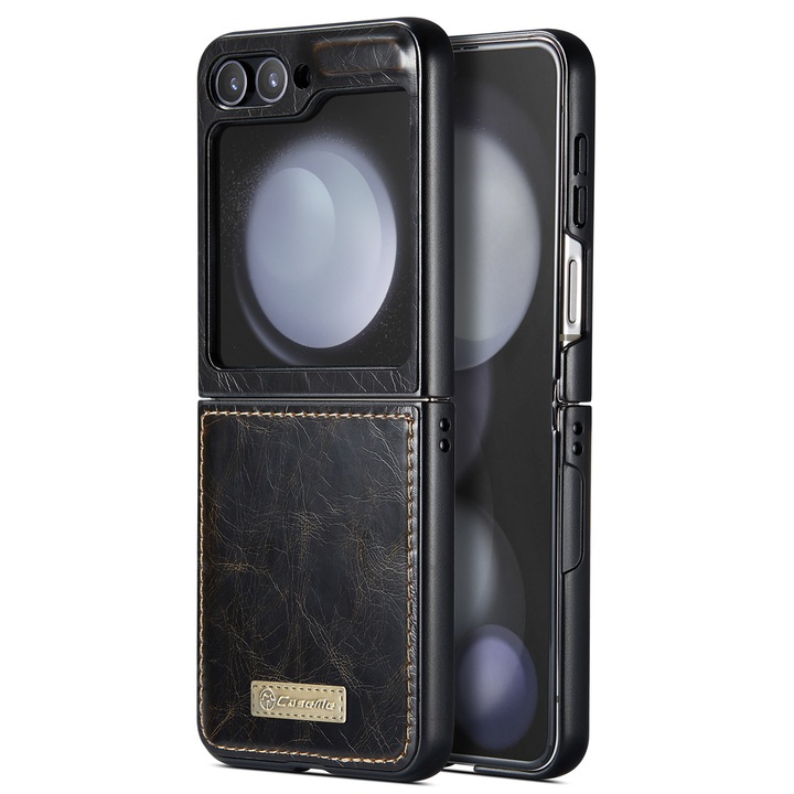 Калъф за Samsung Galaxy Z Flip5, CaseMe, фина кожа, стойка, Кафяво кафе