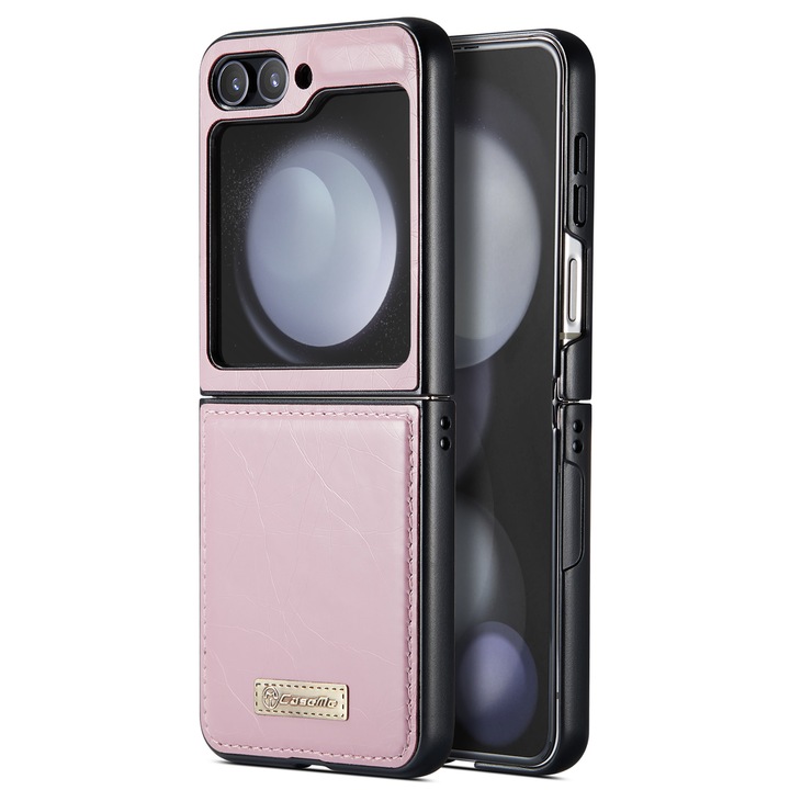 Калъф за Samsung Galaxy Z Flip5, CaseMe, фина кожа, стойка, Розово