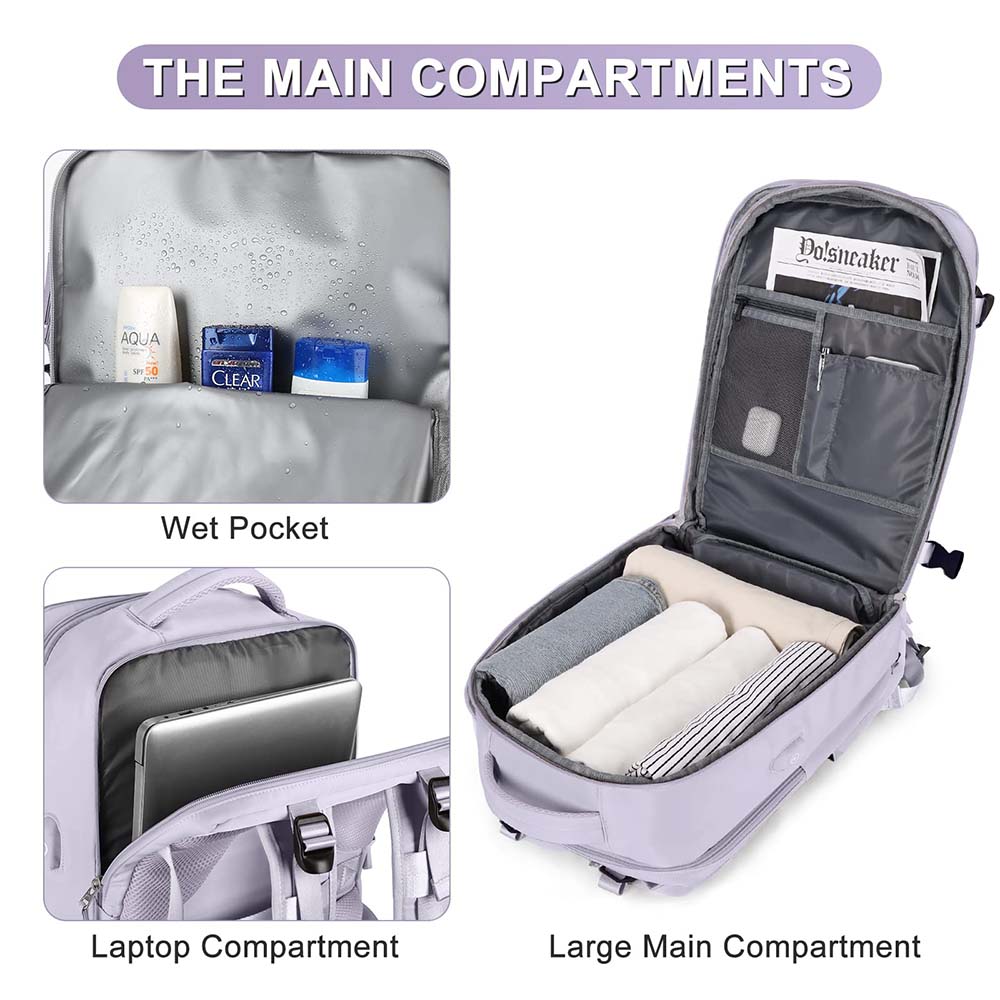 Rucsac pentru laptop, Dollcini, Impermeabil, 15,6 inchi, Mov