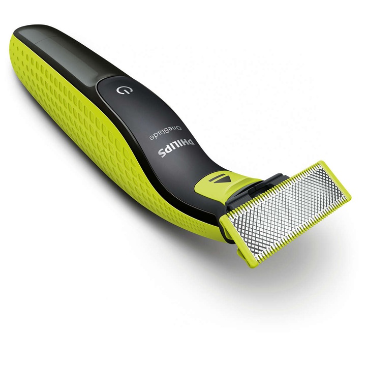 Aparat hibrid de barbierit si tuns barba PHILIPS OneBlade QP2520/30. 3 piepteni. 1 lama suplimentara. Acumulatori. Negru/Verde