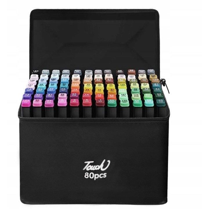 Set 80 markere, 2 capete subtire si gros, cu geanta de depozitare, multicolore