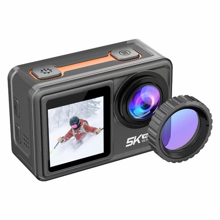 Camera de actiune 5K 30FPS, ATOMKIT, WiFi, stabilizare electronica a imaginii (EIS), iesire micro HDMI, perfecta pentru sporturi extreme, filtre si telecomanda incluse, Negru